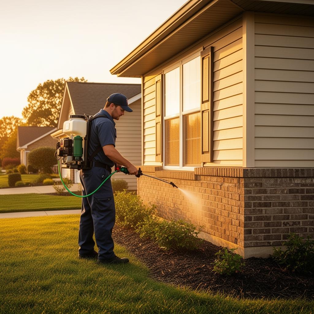 Ottumwa Iowa pest control technician treating home